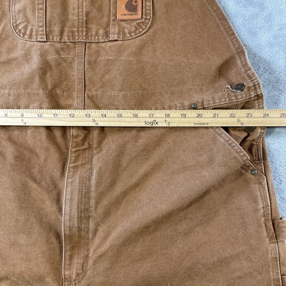 Carhartt Bib Overalls Mens 46x32 Brown Duck Double Knee Workwear Outdoor R06 211